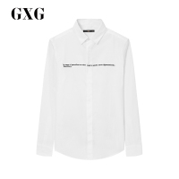 GXG男装秋季男士时尚青年流行字母刺绣白色长袖衬衫衬衣男潮流