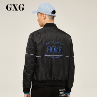 GXG男装秋季男士时尚都市青年韩版棒球领刺绣黑色修身棉夹克男