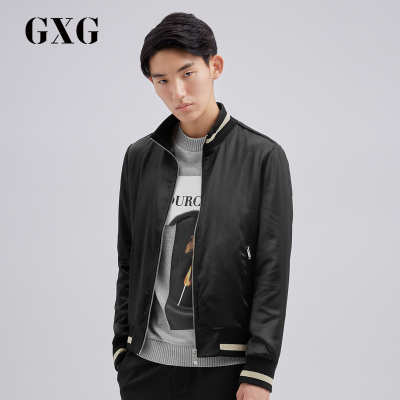 GXG男装秋季男士时尚韩版青年休闲潮流黑色棒球领夹克外套男