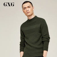 GXG男装秋季男士时尚流行韩版军绿色半高领宽松毛衣毛衫针织衫男