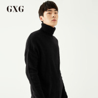 GXG男装 秋季男士黑色时尚青年韩版流行保暖宽松套头高领针织衫男
