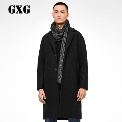 GXG男装 冬装男士黑色中长款羊毛呢大衣外套#174826001