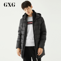 GXG男装 冬季男士时尚青年都市潮流修身简约气质黑色长款羽绒服