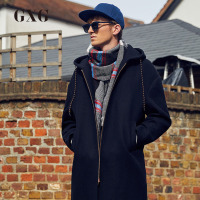 GXG男装 冬季男士时尚青年流行中长款加厚连帽羊毛呢大衣外套男