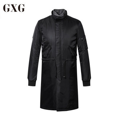 GXG男装 冬季男士修身时尚青年韩版都市流行休闲假两件黑色风衣男
