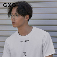 GXG男装 春季男士时尚青年韩版复古流行印花双色圆领短袖T恤男*