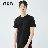 GXG男装 夏季黑色短袖T恤男士圆领刺绣潮牌潮流打底衫男