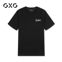 GXG男装 夏季男士休闲时尚潮流黑色胸前小字母短袖T恤*