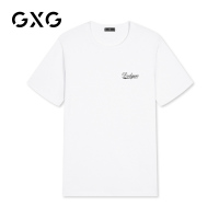 GXG男装 夏季男士休闲潮流时尚白色胸前小字母短袖T恤*