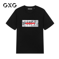 GXG男装 夏季男士创意个性印花圆领纯棉男士T恤短袖*