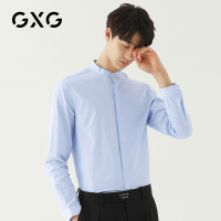 GXG男装 春季男士时尚青年韩版休闲商务基础蓝色长袖衬衫男