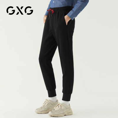 GXG男装 春季男士时尚韩版流行黑色字母刺绣休闲裤束腿裤男