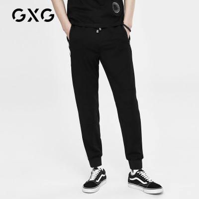 GXG男装 春季男士韩版帅气时尚修身黑色针织休闲长裤束脚裤男