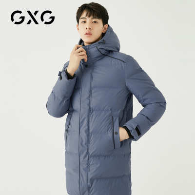 GXG男装 冬季男士时尚白鸭绒加厚蓝色潮流连帽男士羽绒服