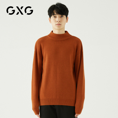 GXG男装 秋季男士时尚都市流行小高领咖啡色套头羊毛毛衫男