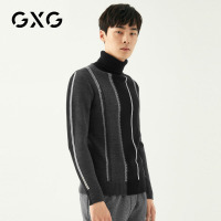 GXG男装 冬季男士韩版保暖藏青色高领竖条纹羊毛针织毛衫毛衣