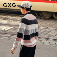 GXG男装 冬季经典韩版潮流彩色条纹低领套头针织毛衫毛衣男