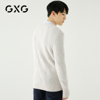 GXG男装 秋季男士韩版白色圆领套头针织衫毛衫男