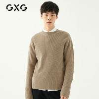 GXG男装 冬季男士韩版朱蒂针法保暖驼色圆领套头针织毛衫毛衣
