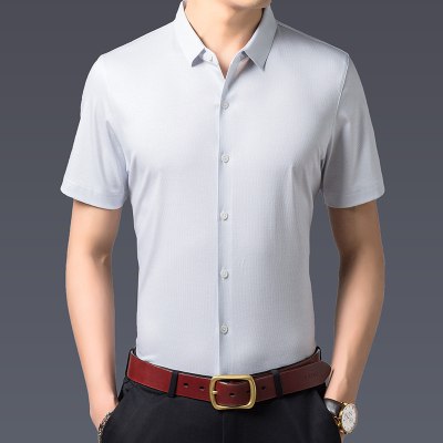 恒源祥短袖衬衫男夏季新款中年男士休闲薄款纯色衬衫含桑蚕丝