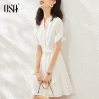 OSA气质白色连衣裙女夏季中长款收腰显瘦衬衣裙子2020年新款夏天