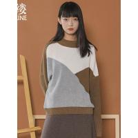 素缕秋装女2018新款复古优雅宽松撞色圆领套头毛衣RS8420竸0927