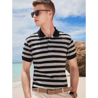 【自营】enk男装 夏季时尚摩登精致条纹纯棉男式短袖POLO衫