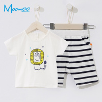 moomoo童装男幼童夏季套装2018新款小童宝宝短袖短裤两件套
