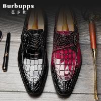 法国品牌芭步仕Burbupps 2018新款男士真皮商务正装蟒蛇纹时尚皮鞋