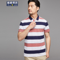 雅鹿男装短袖T恤男夏季男士条纹修身青年半袖体恤polo衫98088