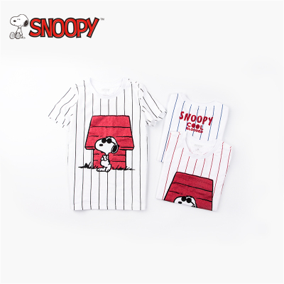 snoopy/史努比2018夏新款男女童装卡通条纹印花纯棉T恤