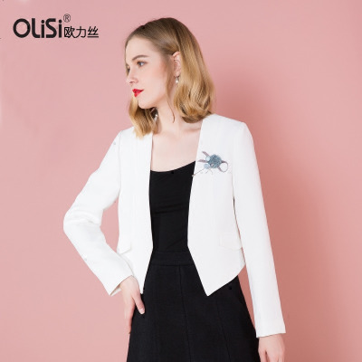 OLiSi欧力丝2018春季新款女装西服通勤职业修身短外套小西装开衫