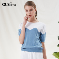 OLiSi2018夏季新款套头针织衫拼色针织衫女薄