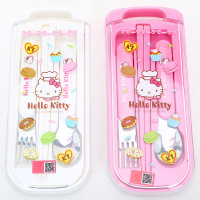 HelloKitty（凯蒂猫）儿童餐具套装卡通不锈钢勺子叉子筷子三件套宝宝餐具女童