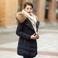 千仞岗品牌秋冬品牌羽绒服女韩版加厚修身中长款大毛领外套