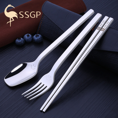 SSGP叁肆鋼 304不锈钢加厚创意便携式餐具三件套学生旅行勺叉筷子盒套装