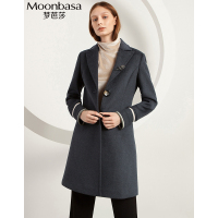 Moonbasa/梦芭莎 时尚军旅风创意撞色罗纹袖羊毛大衣（配送胸针）