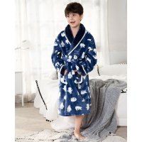 红豆居家(Hodohome)中大童家居服套装2018年秋季男童B类法兰绒加厚睡袍男孩卡通居家浴袍