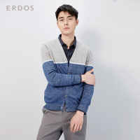 ERDOS 早春简约休闲撞色V领花纱绒麻混纺男针织开衫 E175A1106