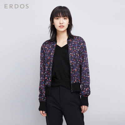 ERDOS 春夏莓果之约双面穿立领印花罗纹女夹克短外套 E276G1001