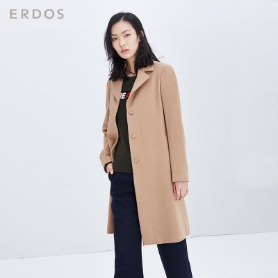 ERDOS 秋冬羊毛混纺驼色小翻领女士大衣外套E266K1035