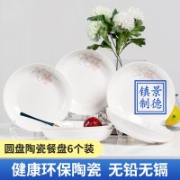 灵孜格景德镇家用陶瓷碗盘碟套装 6头家庭餐具饭碗菜盘筷子可微波