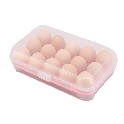 灵孜格冰箱透明鸡蛋抽屉式收纳盒神器多层冻饺子馄饨食品保鲜托盘架【鸡蛋盒15格-粉色】