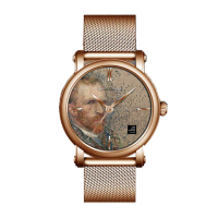 梵高(VAN GOGH)手表男油画艺术腕表《自画像》金色品牌复古原装瑞士进口