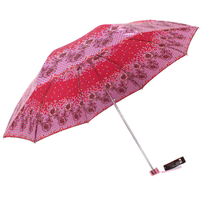 天堂伞 高密聚酯防紫外线三折钢伞晴雨伞花色丁 红色