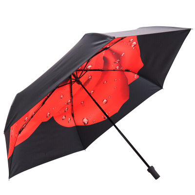 天堂伞 全遮光三折碳纤晴雨伞小黑伞 63303红色
