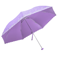 天堂伞梦幻花蕾亚光绒色胶三折超轻绣花晴雨伞 L33204E紫色