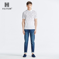 法国HLITOR专柜正品春夏时尚都市洗水中腰深蓝针织牛仔长裤