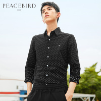太平鸟男装黑色波点潮流韩版修身长袖衬衣男士衬衫