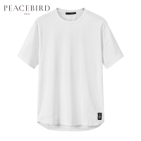 太平鸟男装夏季宽松白色罗纹圆领字母数字胶印短袖T恤